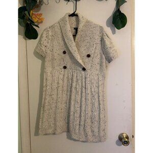 Audrey & Grace XL Sweater Dress Cream Cable Knit Short Sleeve Shawl Collar Butto